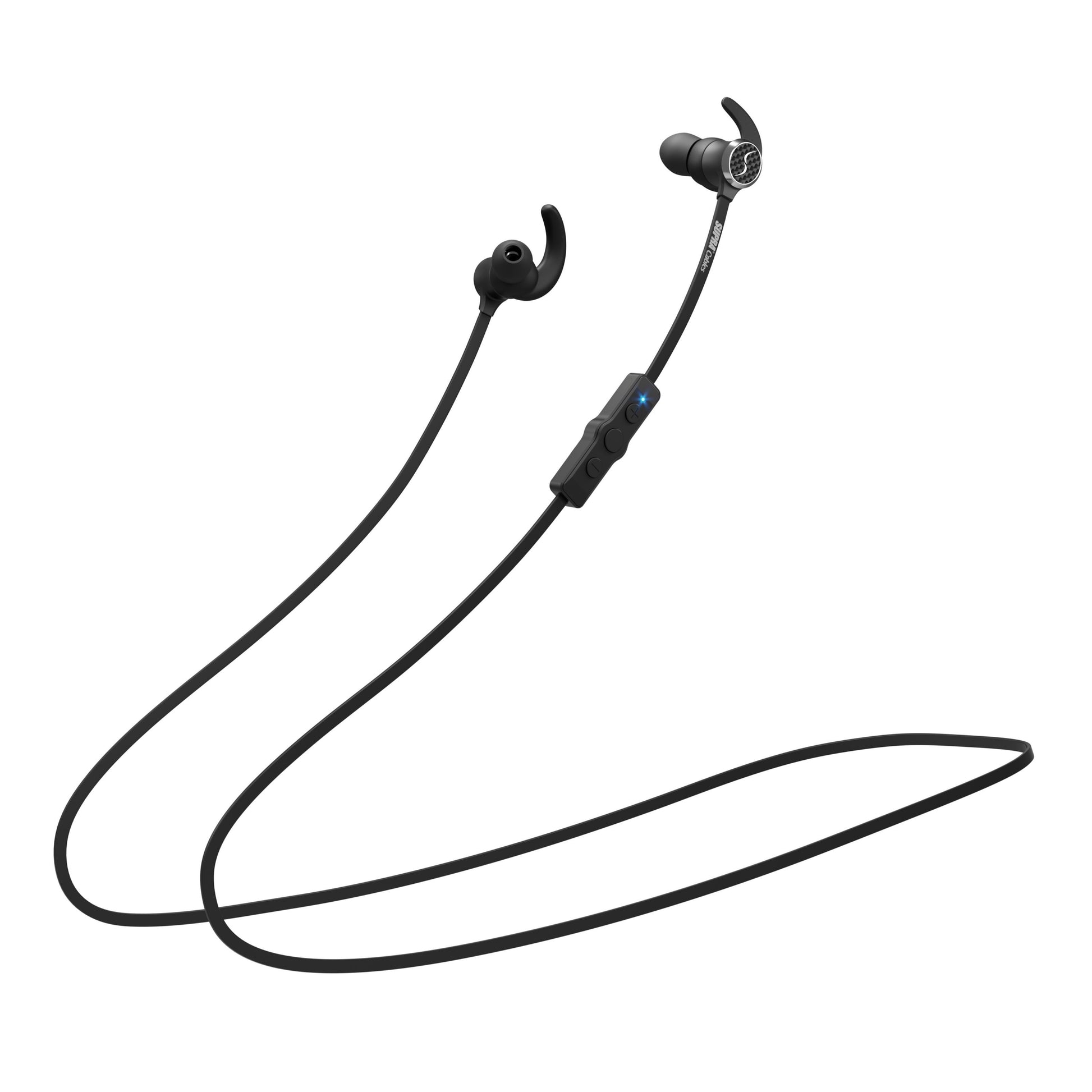 Supra Nitro-X2 trådløse hovedtelefoner sort med svedsikre ørekroge, nakkebånd, inline fjernbetjening, Bluetooth 5.0.