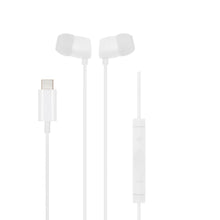 Linocell Bullets USB-C in-ear hovedtelefoner hvid med ledning, inline fjernbetjening og volumenkontrol.