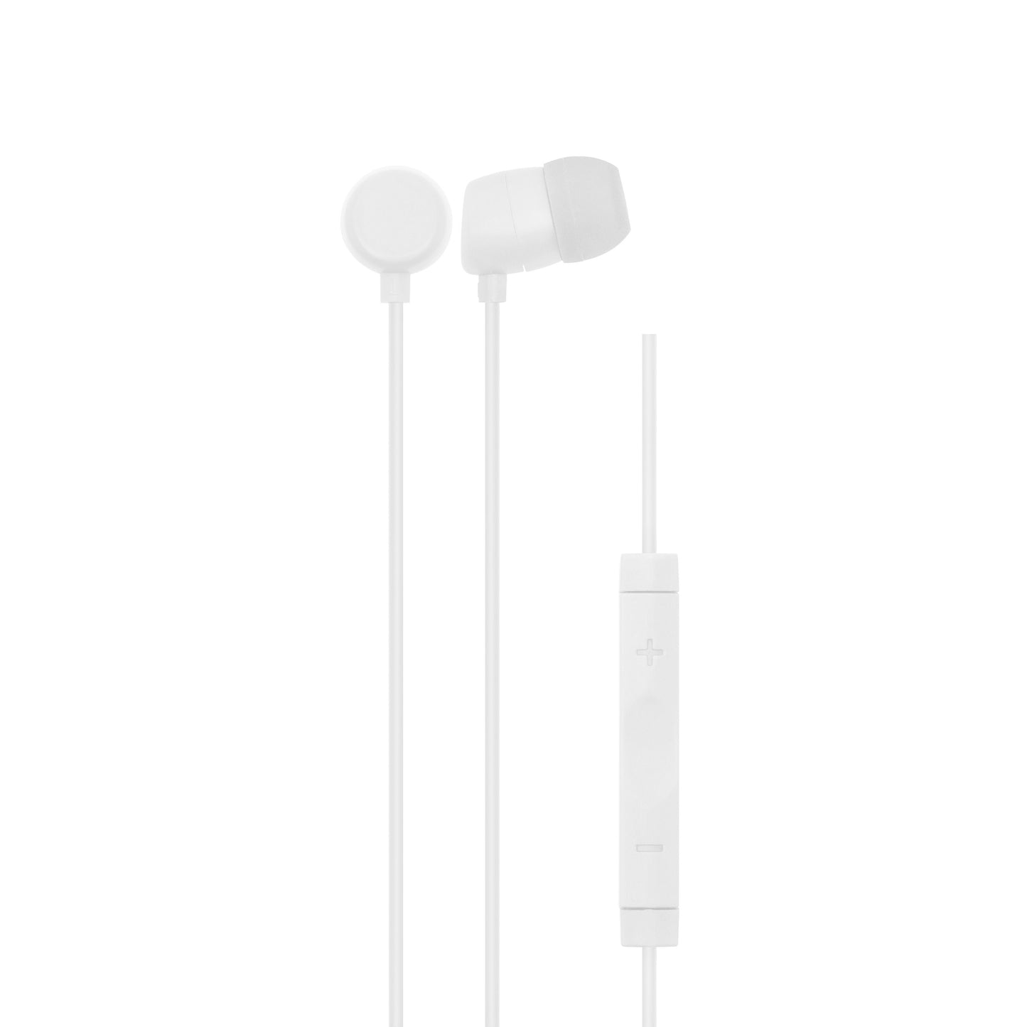 Linocell Bullets USB-C hovedtelefoner hvid in-ear med kabel, inline fjernbetjening, mikrofon og markerede ørepropper.