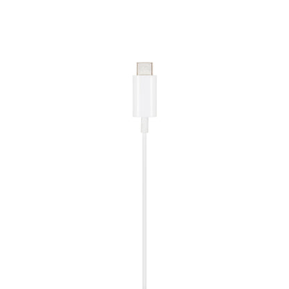 Linocell Bullets USB-C kabel hvid, USB-C stik øverst, kompatibel med Linocell Bullets USB-C hovedtelefoner.