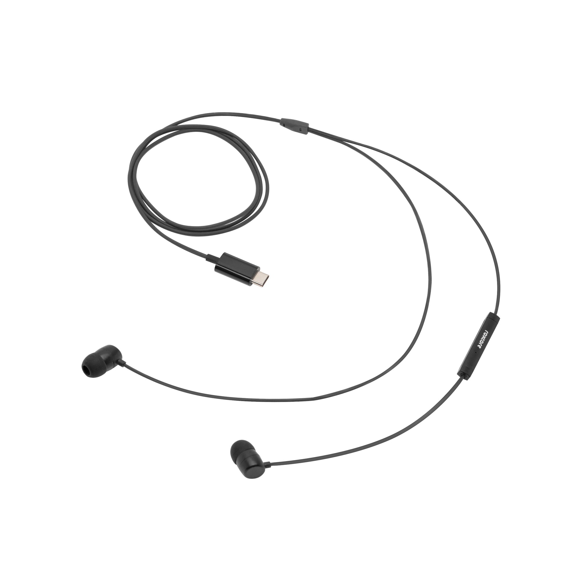 Linocell Bullets USB-C hovedtelefoner sort med kabel, klar lyd, kraftig bas og indbygget mikrofon.