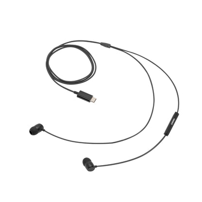 Linocell Bullets USB-C hovedtelefoner sort med kabel, klar lyd, kraftig bas og indbygget mikrofon.