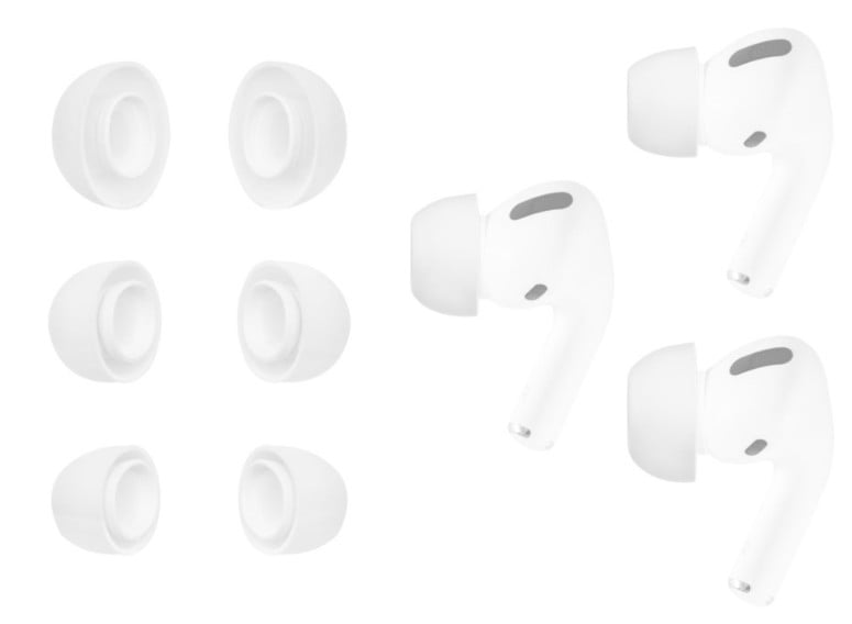 Ørepropper til Airpods Pro Gen 1/2/3, hvide, fire par udskiftelige silikonepropper.