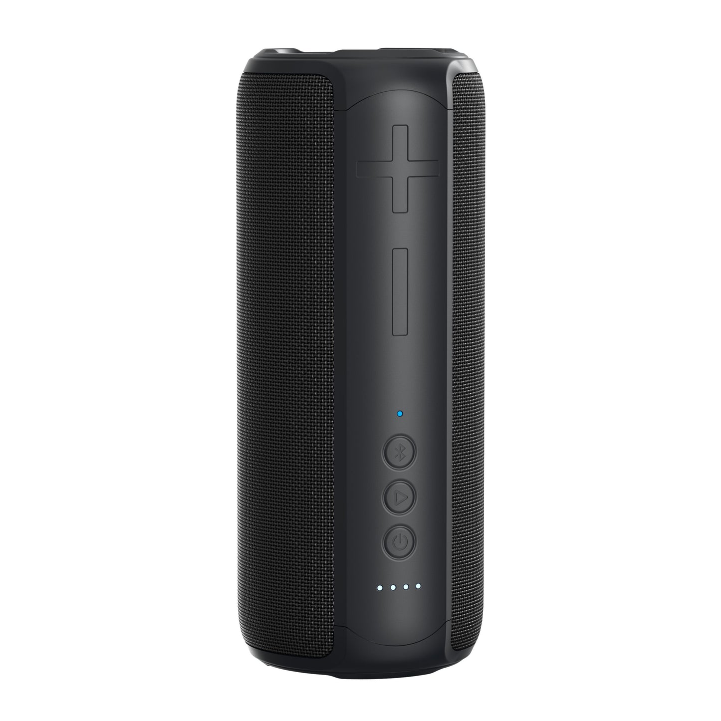Nomadelic Loud 707 trådløs højttaler sort, cylindrisk, Bluetooth 5.0, frontknapper, tekstureret gitter, IPX7, LED i bunden.
