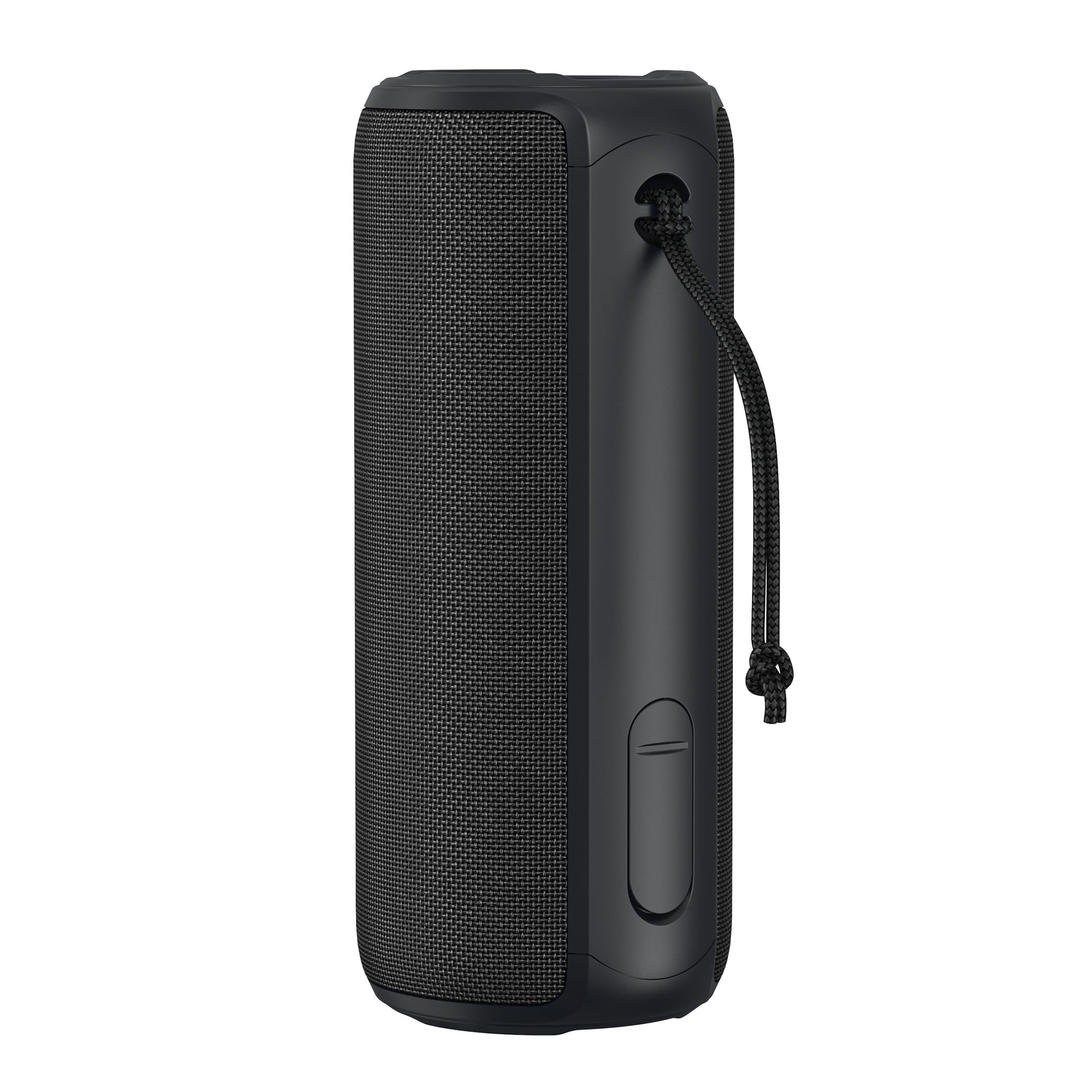 Nomadelic Loud 707 trådløs højttaler sort, Bluetooth 5.0, stofgitter, sideknap, IPX7 vandafvisende, sort bærestrop.