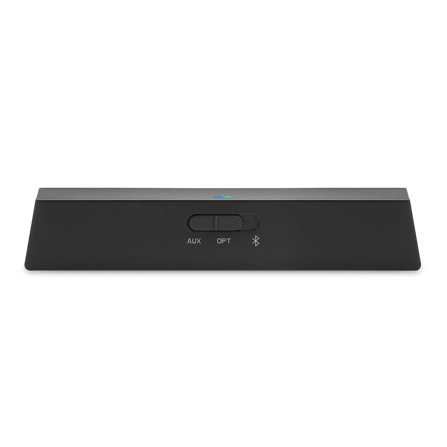 Nikabe Bluetooth 5.0 HiFi musikmodtager, sort transceiver med AUX, OPT og Bluetooth-symbol samt blå og grønne lys.