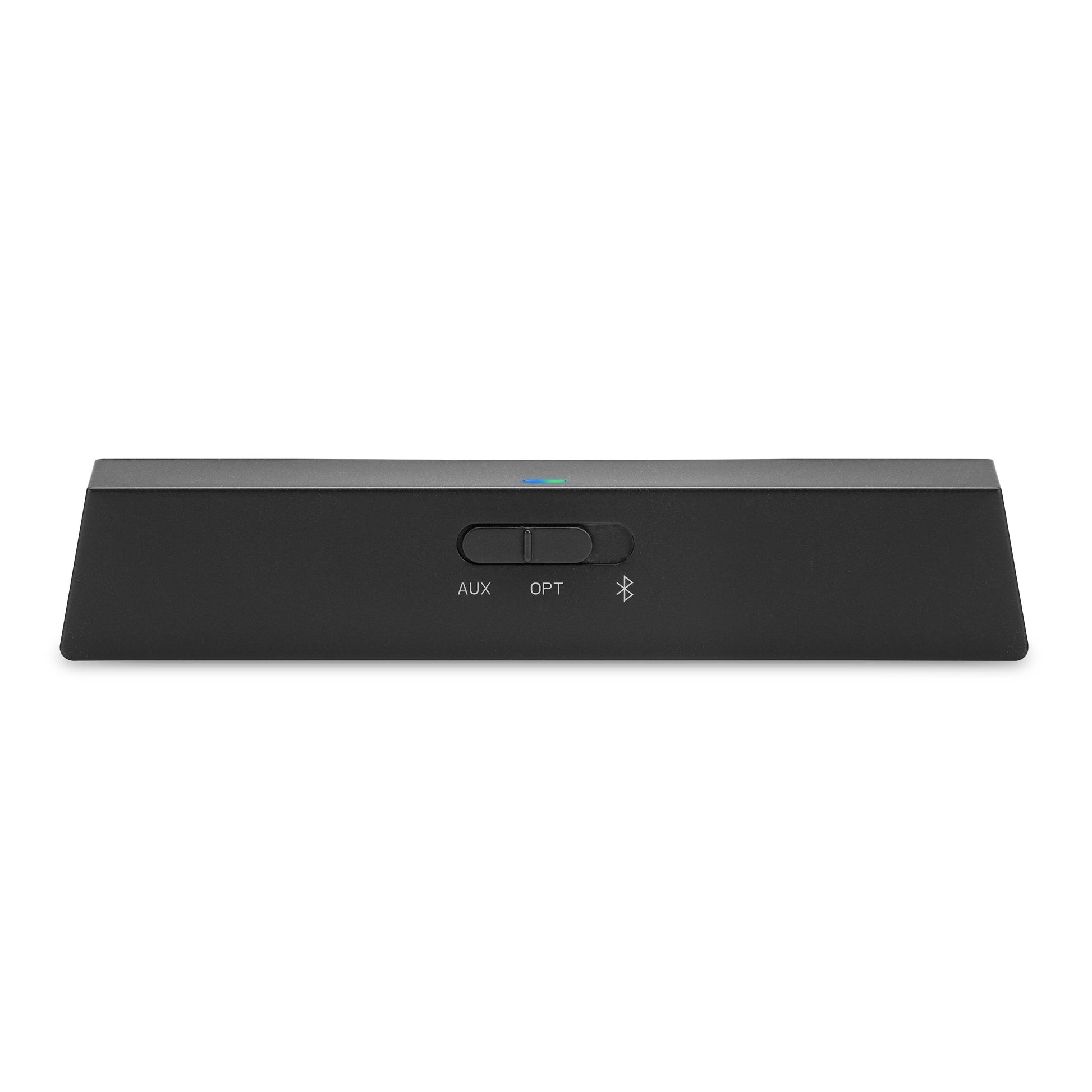 Nikabe Bluetooth 5.0 HiFi musikmodtager, sort transceiver med AUX, OPT og Bluetooth-symbol samt blå og grønne lys.