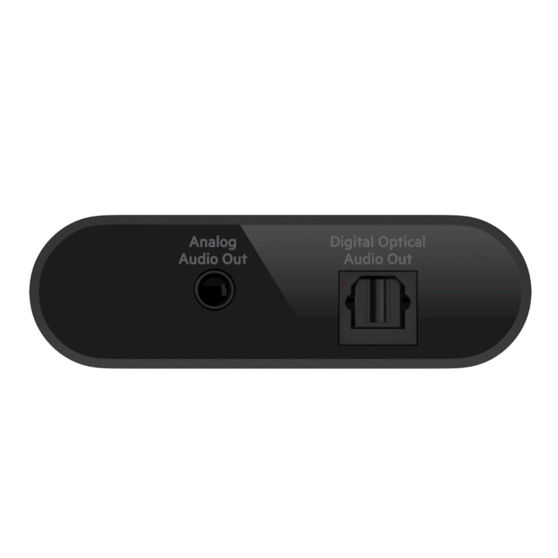 Bagpanel med Analog Audio Out (3,5 mm) og Digital Optical Audio Out porte til AirPlay 2-adapter, sort.