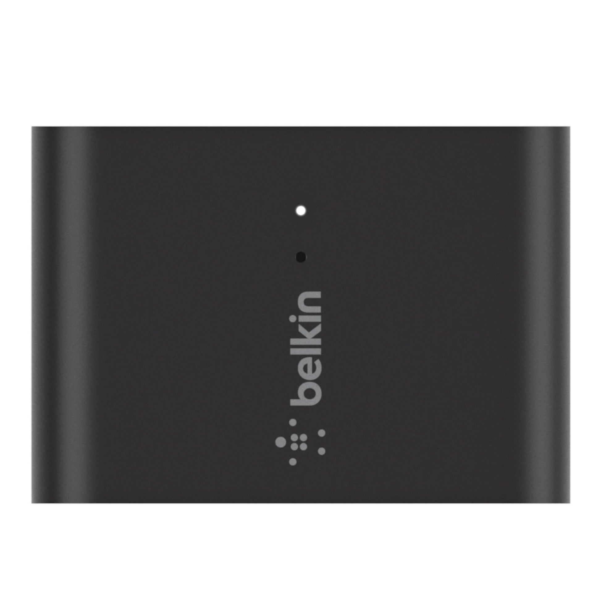 Belkin Airplay 2-adapter sort med LED-indikator over hvidt Belkin-logo til trådløs lydstreaming.