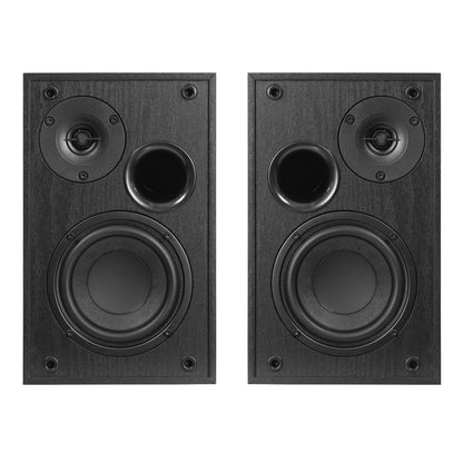 Nikabe S4 aktive højttalere sort, med rund woofer, lille tweeter og cirkulær basport på fronten.