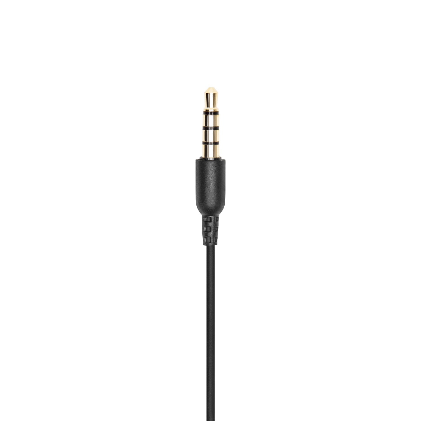 Sort lydkabel med guldbelagt 3,5 mm stereo jackstik, kompatibelt med 3,5 mm hovedtelefoner.