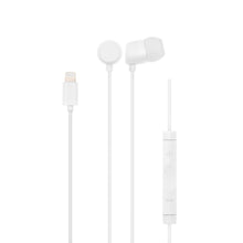 Linocell in-ear hovedtelefoner hvid med in-line fjernbetjening og Apple MFI-certificeret Lightning-stik til iPhone.