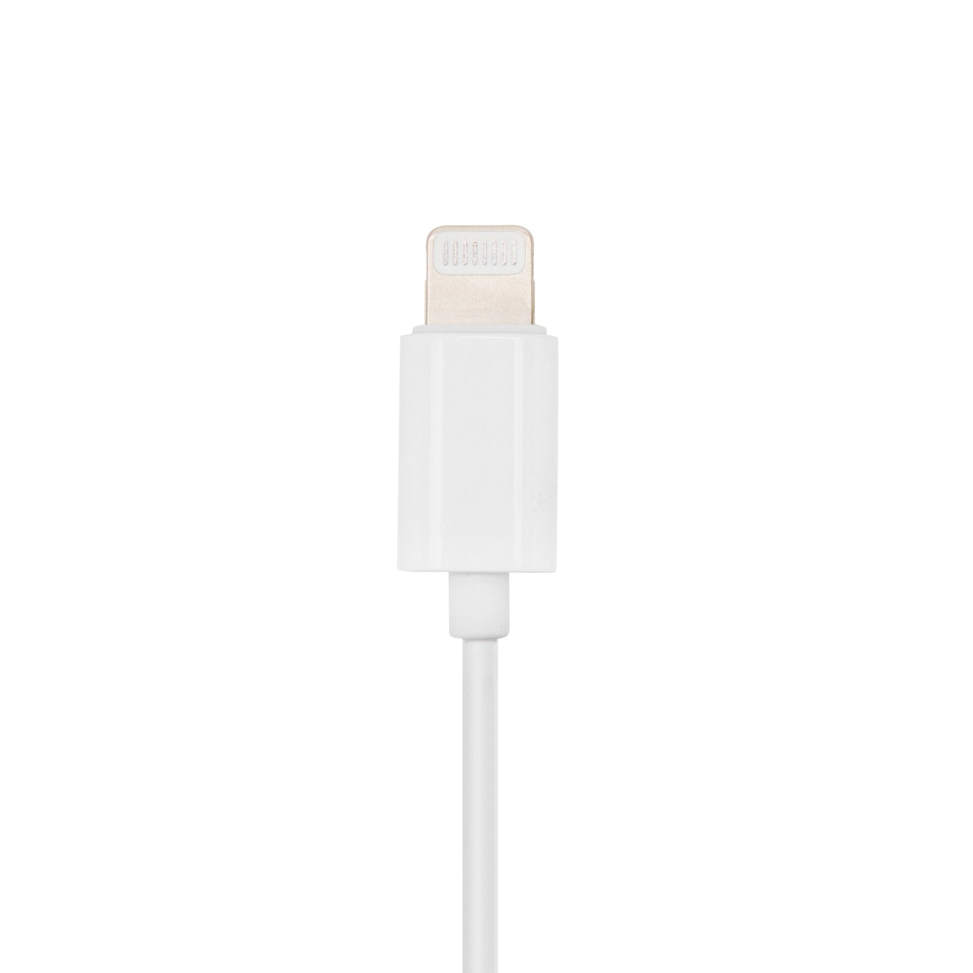 In-ear Lightning-hovedtelefoner hvid, Apple MFI-certificeret, vises lodret med kompatibelt Lightning-stik.