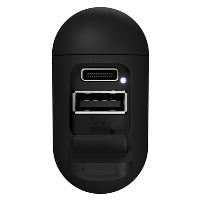 Supra Nero-TX Pro ANC sort trådløse in-ear høretelefoner, USB OUT port, lille port over og indikatorlys vises.