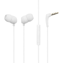 Hvide høretelefoner med kabel, 3,5 mm jack og in-line mikrofon.