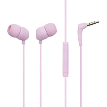 Linocell in-ear høretelefoner rosé med silikonepropper, inline fjernbetjening, mikrofon og vinkelret 3,5 mm jackstik.