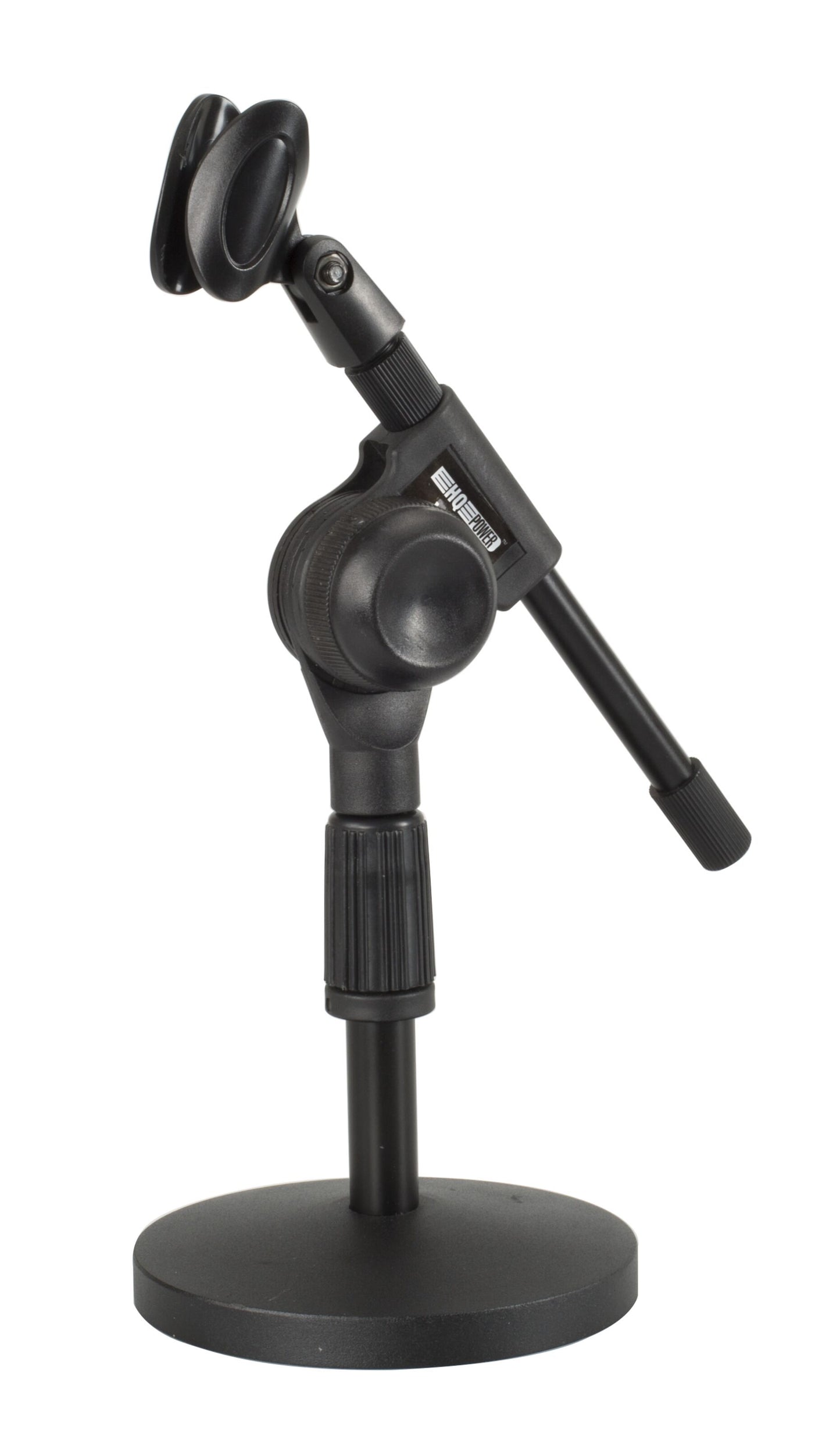 Hqpower bordstativ til mikrofon, sort, justerbar arm, rund solid base og topklips til fastgørelse af mikrofon.