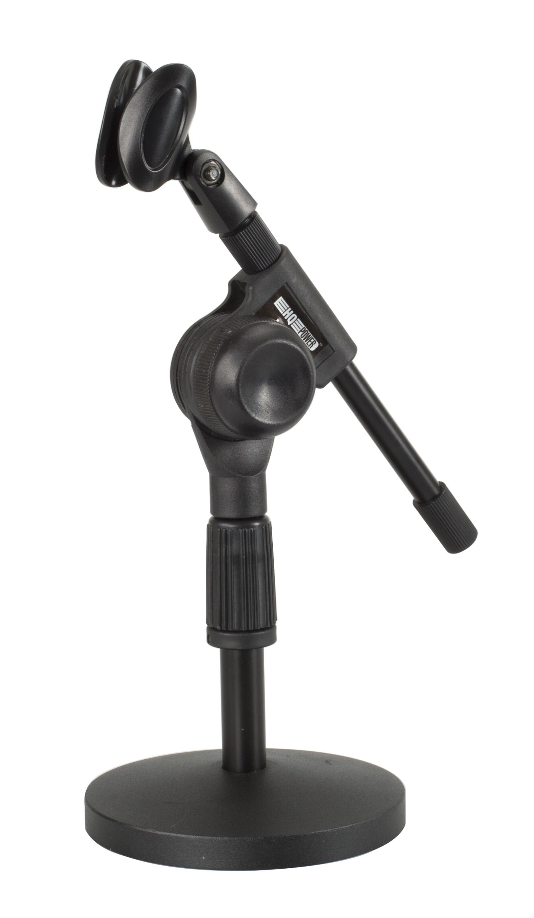Hqpower bordstativ til mikrofon, sort, justerbar arm, rund solid base og topklips til fastgørelse af mikrofon.