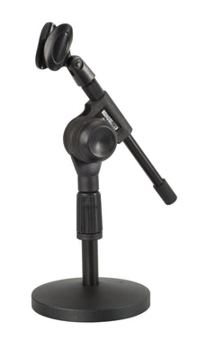 Hqpower bordstativ til mikrofon, sort, justerbar arm, rund solid base og topklips til fastgørelse af mikrofon.