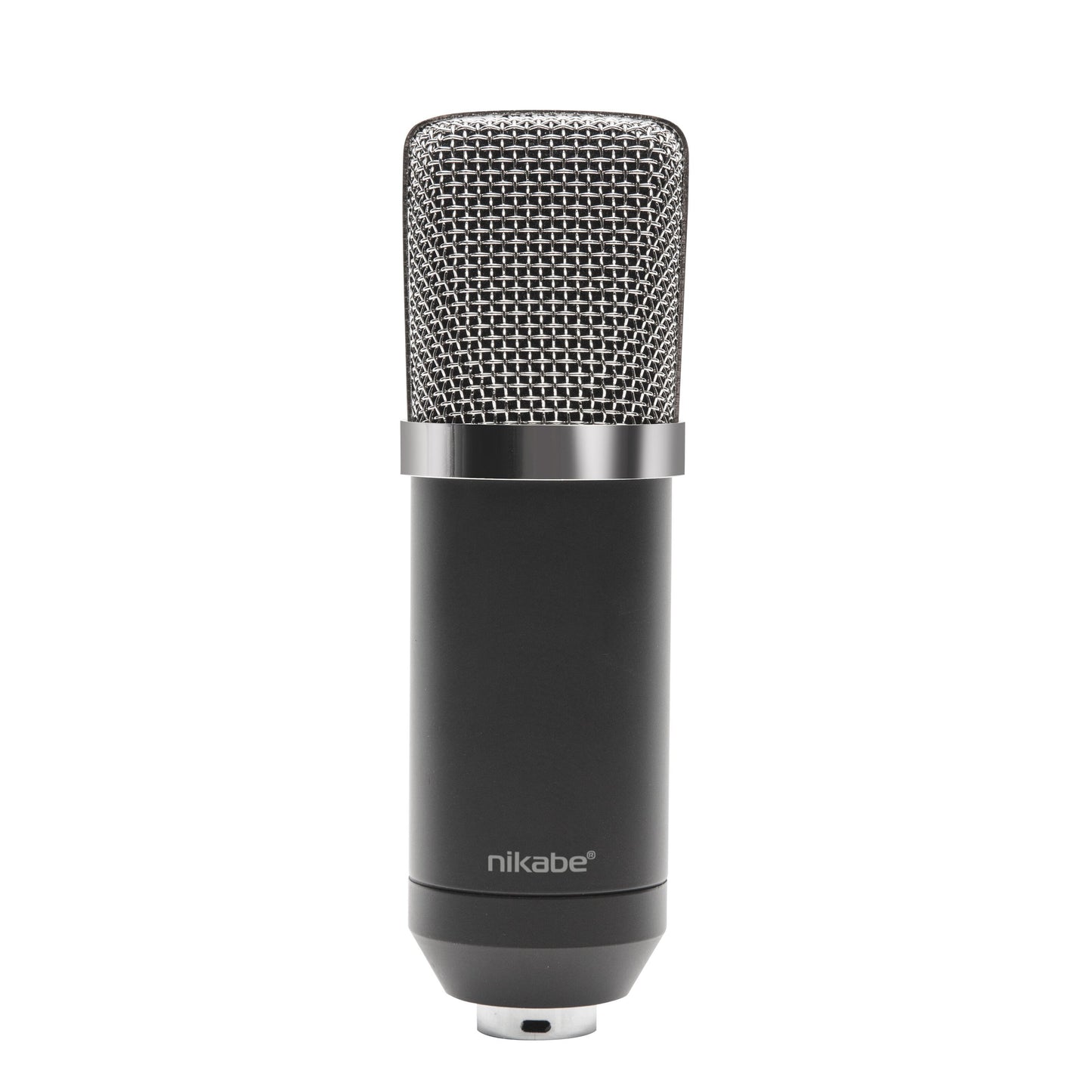 Nikabe M-2 mikrofonkit sort og sølv, fritstående mikrofon til podcast og streaming.