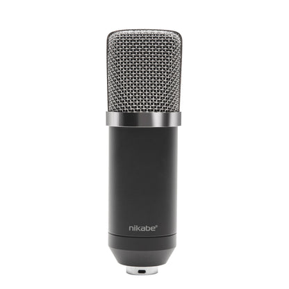 Nikabe M-2 mikrofonkit sort og sølv, fritstående mikrofon til podcast og streaming.