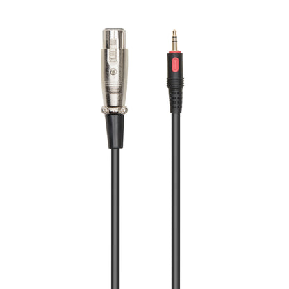 Nikabe M-2 Mikrofonkit adapterkabel, sort, sølv XLR hunstik og guldbelagt 3,5mm jack med rød detalje.