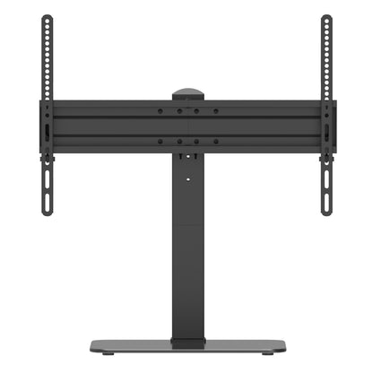 Sort bordstativ til TV 37-70" med rektangulær fod, lodret søjle og justerbare VESA-beslag til fladskærme.