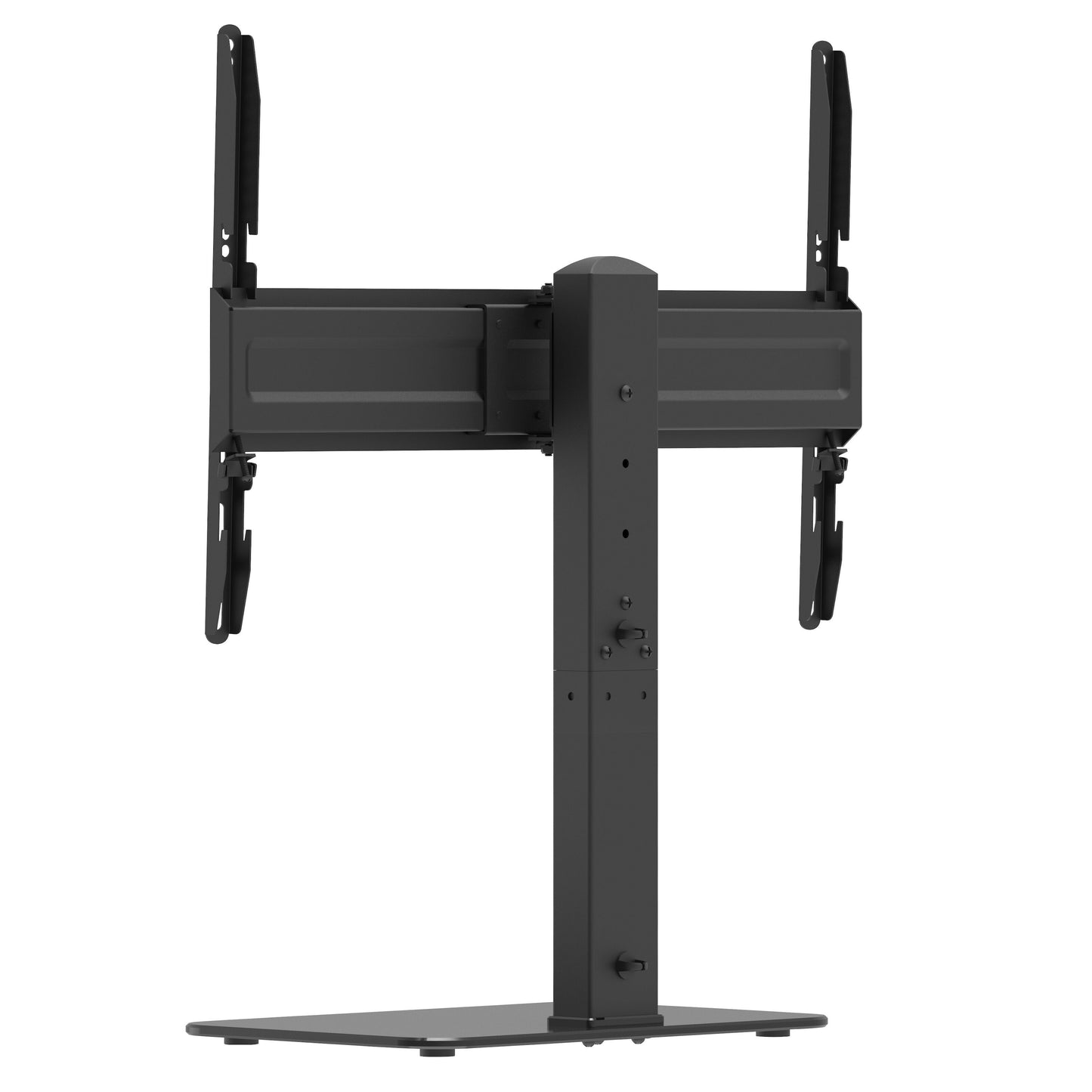 Sort metal TV bordstativ til 37-70" fladskærme, justerbar højde, monteringsbeslag og VESA-kompatibel.