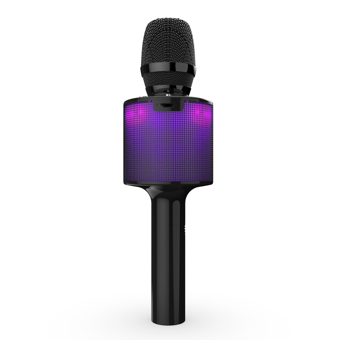 Rubicson karaoke mikrofon med højttaler, sort, håndholdt, firkantet lilla LED-display, Bluetooth 5.0.