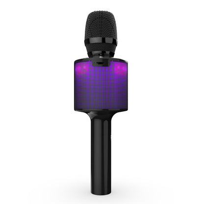 Rubicson karaoke mikrofon med højttaler, sort, håndholdt, firkantet lilla LED-display, Bluetooth 5.0.