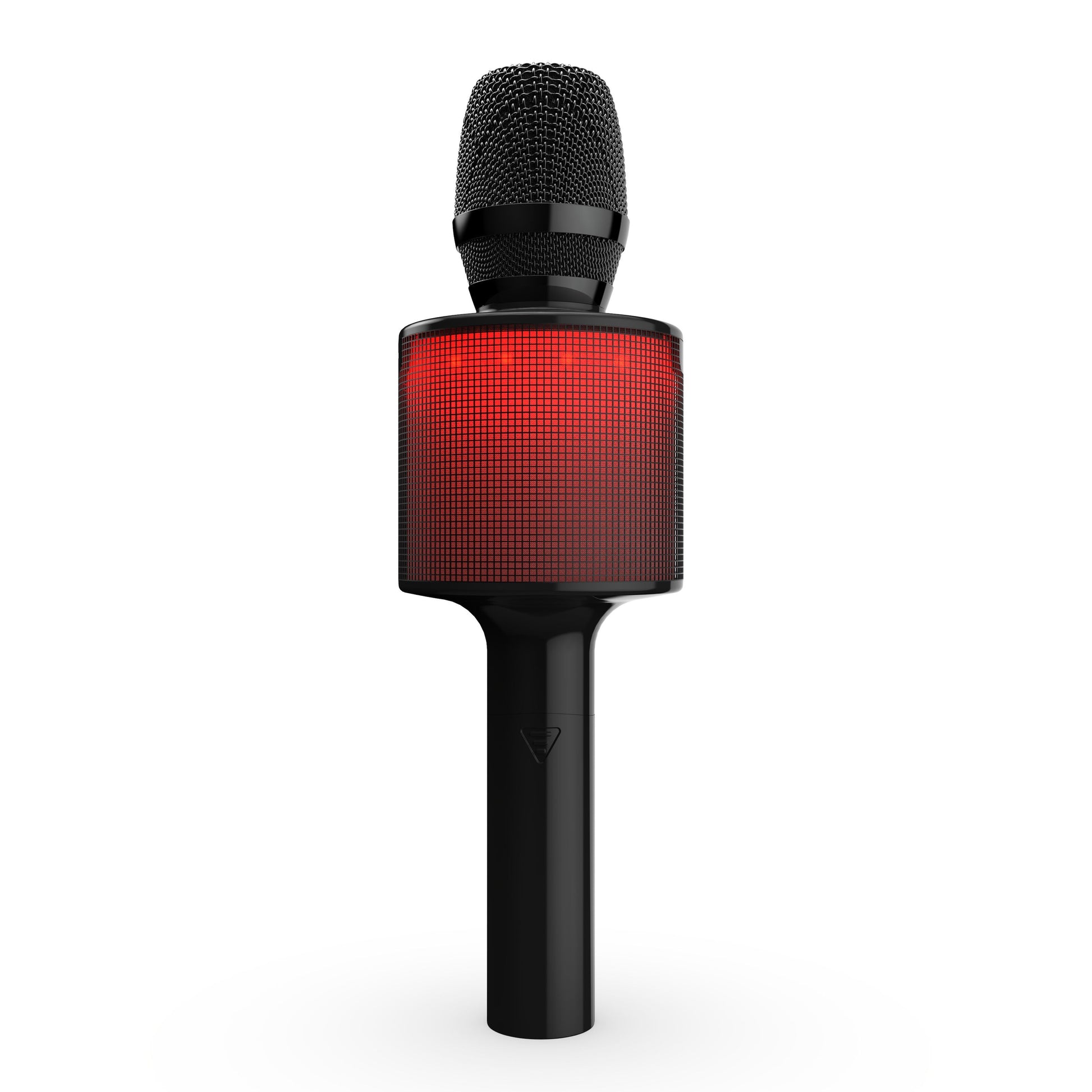 Rubicson Karaoke mikrofon med højttaler, sort Bluetooth 5.0, stor oplyst rød firkantet panel om håndtaget.