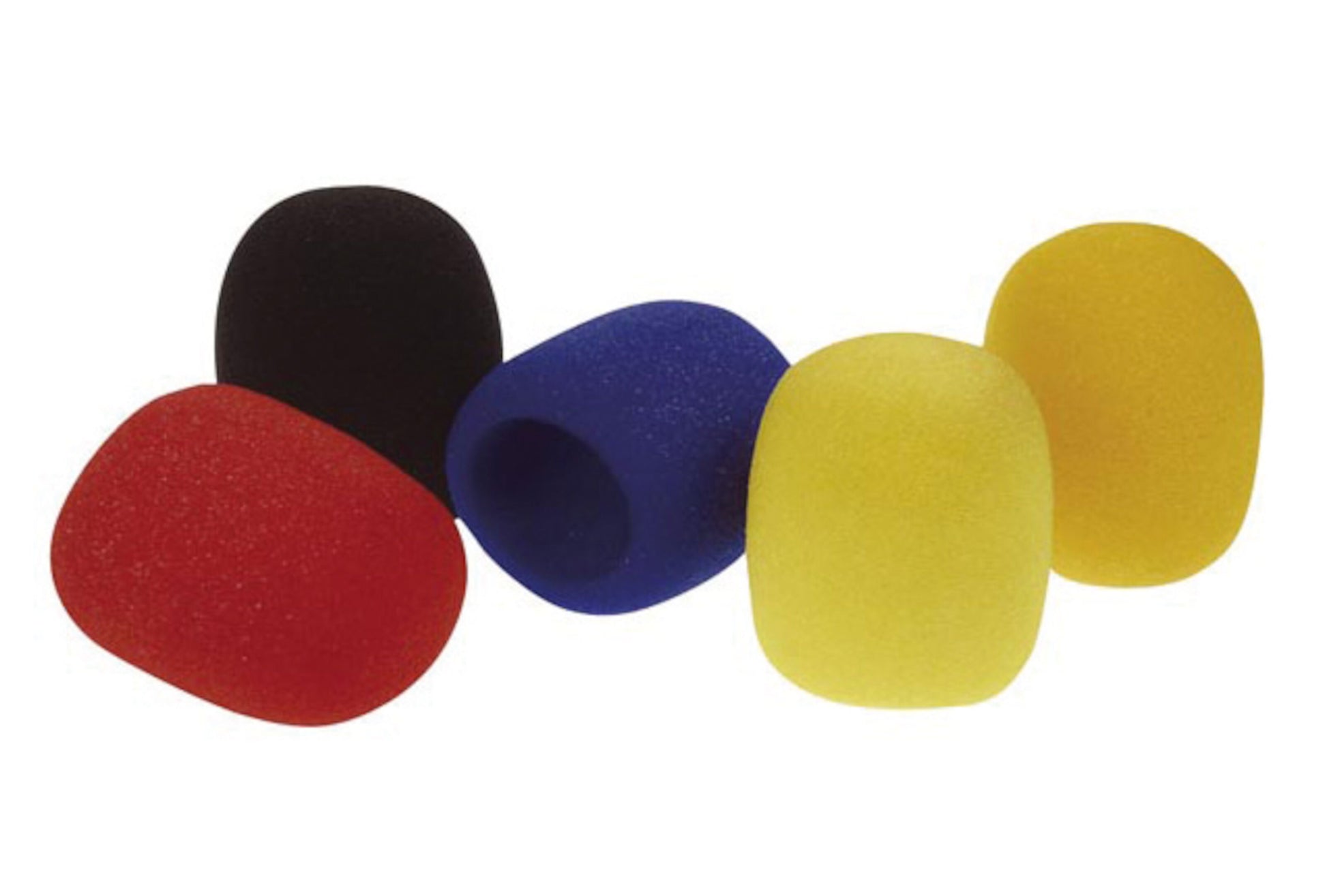 Mikrofonbeskyttelse 5-pack Ø25-50 mm rød, sort, blå og to gule til mikrofoner med diameter 25-50 mm.