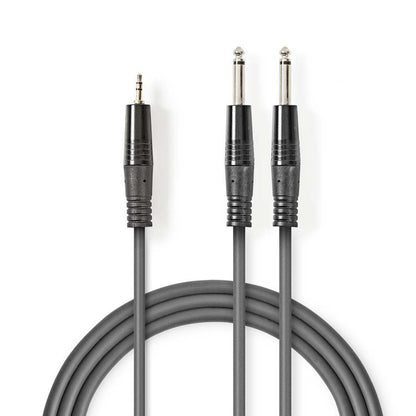 Adapterkabel 3 m sort med 1x 3,5 mm stereo hanstik til 2x 6,3 mm mono hanstik.