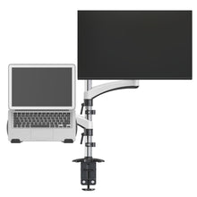 Kombineret bordbeslag til bærbar computer og skærm 13-32", holder lukket laptop venstre og stor skærm højre.