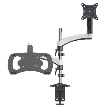 Plexgear kombineret bordbeslag til laptop og skærm 13-32", to arme, clamp-base.