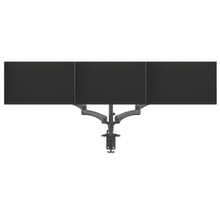 Bordbeslag med 3 arme til skærme 13-32", sorte fladskærme side om side på justerbar metalarm med VESA-beslag, set bagfra.