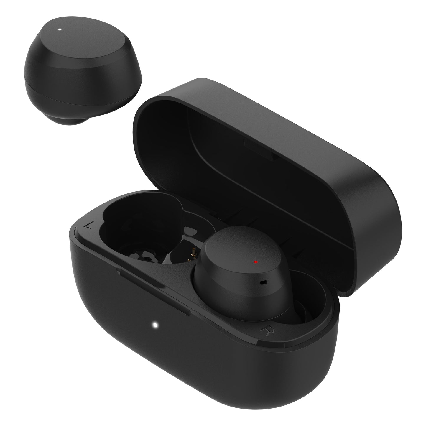 Linocell TWS trådløse øretelefoner sort, ét ørepropp i åben opladeetui, LED-indikatorer, Bluetooth 5.1.