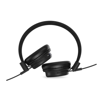Linocell trådløse on-ear hovedtelefoner sort med polstrede ørepuder, buet hovedbøjle, Bluetooth 5.3 og synlig ledning på én side.
