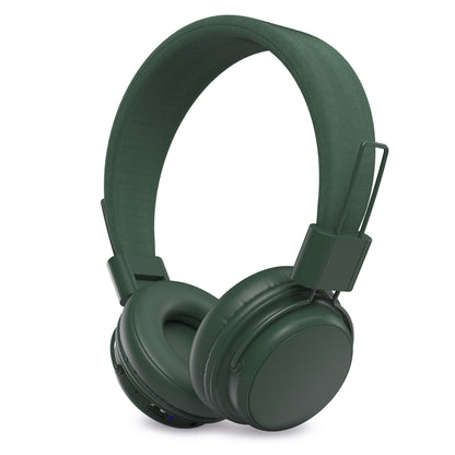 Trådløse on-ear hovedtelefoner grøn, uden synligt logo, blødt polstrede ørepuder og hovedbøjle, Bluetooth 5.3.