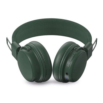Linocell trådløse on-ear hovedtelefoner grøn, Bluetooth 5.3, polstret hovedbøjle, kontrolknapper, justerbare ørekopper.