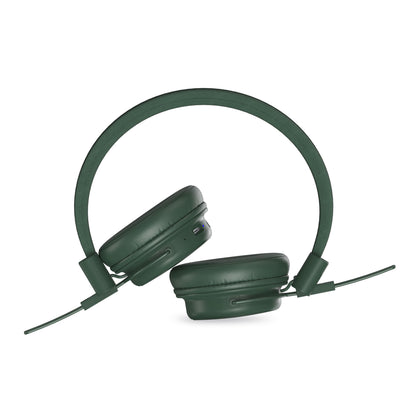 Linocell trådløse on-ear hovedtelefoner grøn, Bluetooth 5.3, polstret hovedbøjle og ørepuder, ørekopper mod hinanden.
