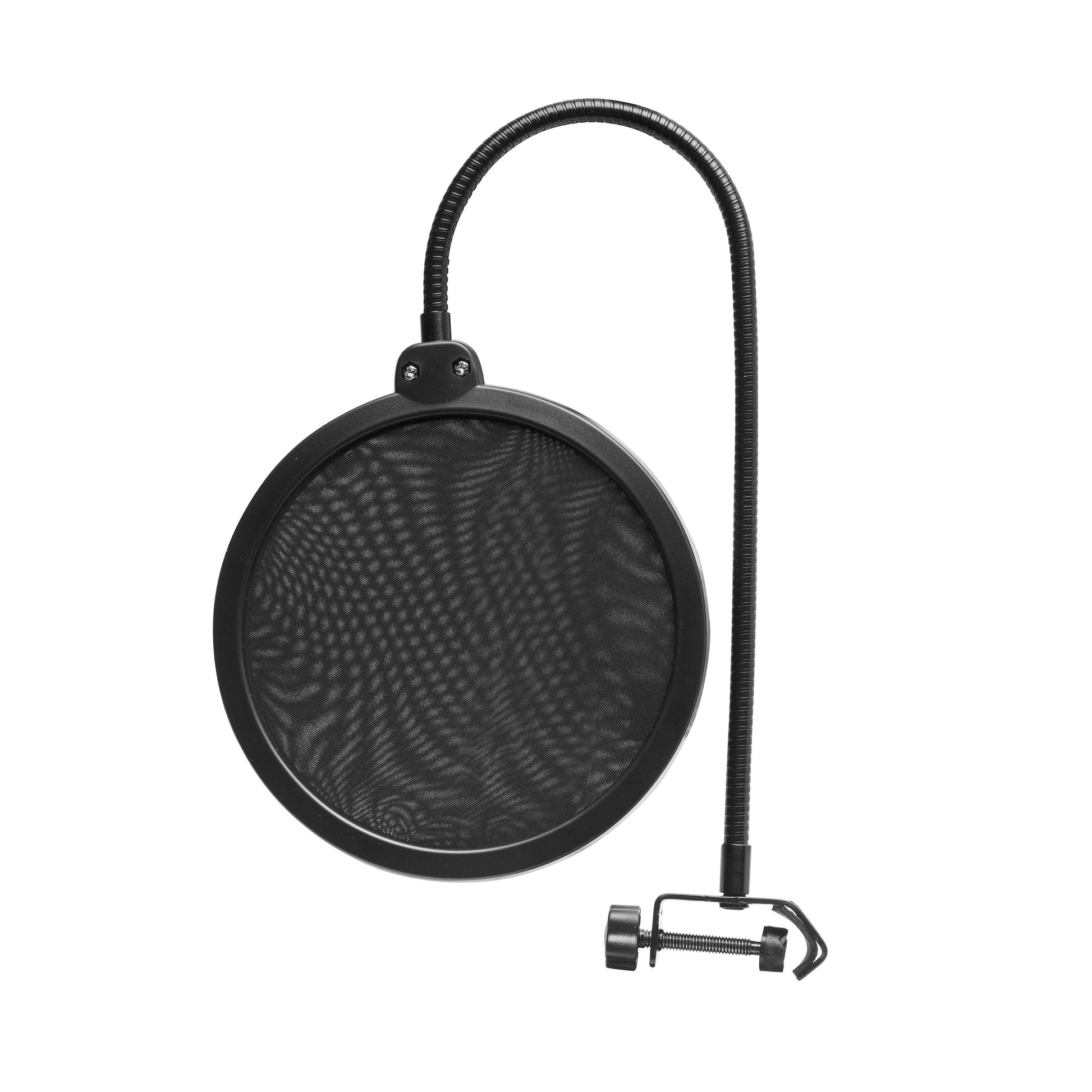 Luxorparts Popfilter sorterer rundt med net, justerbar svanehals og klemme til montering på mikrofonstativ.
