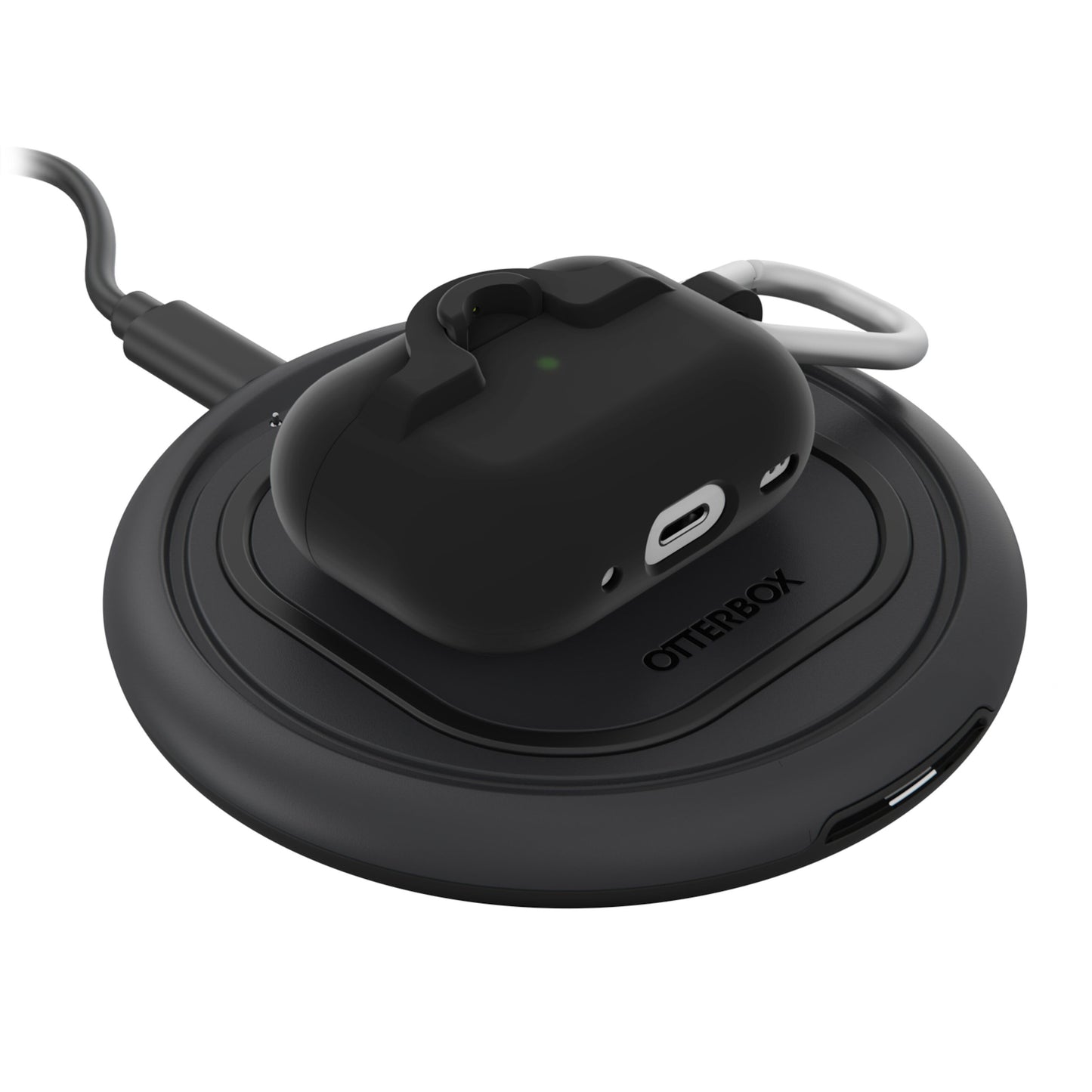 Otterbox etuier til AirPods Pro 1/2. gen på sort, rund Otterbox trådløs opladningsplade med kabel.