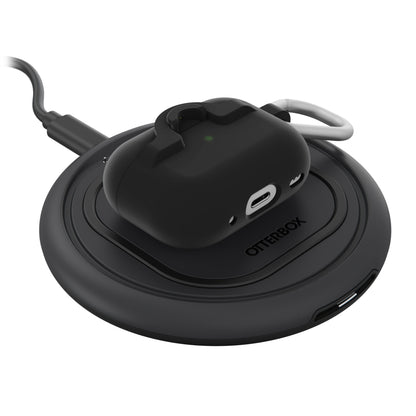 Otterbox etuier til AirPods Pro 1/2. gen på sort, rund Otterbox trådløs opladningsplade med kabel.