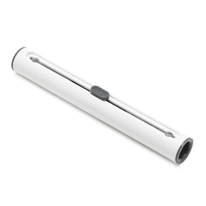 Linocell rengøringsredskab til hovedtelefoner og elektronik, hvid cylinder med grå ender og grå slider.