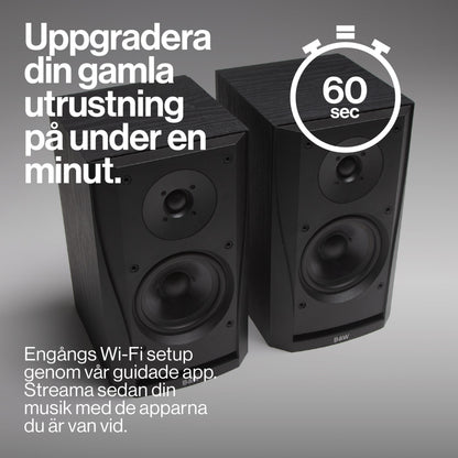 Til Atonemo Streamplayer netværksstreamer sort, svensk tekst Wi-Fi opgradering på 1 min via app, AirPlay-adapter ikon.