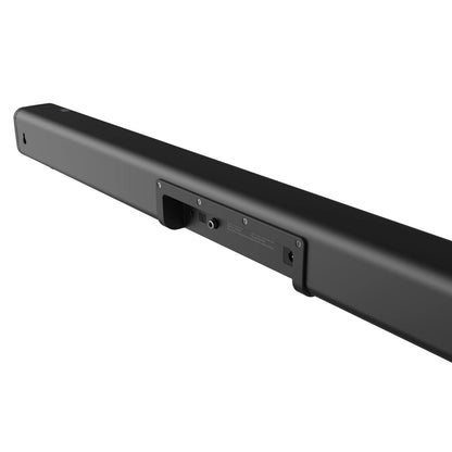 Xiaomi Soundbar 2.0 30W, input- og strømporte på nedsænket panel, mat finish, afrundede kanter, stereo 2.0.