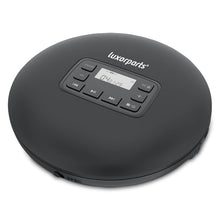 Sort Luxorparts bærbar CD-afspiller med LCD-display, visning 040 1:29, afspilningsknapper og anti-skip-beskyttelse.