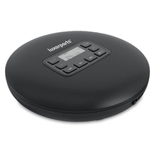 Luxorparts bærbar sort CD-afspiller med kontrolknapper, topplaceret digitalt display og anti-skip-beskyttelse.