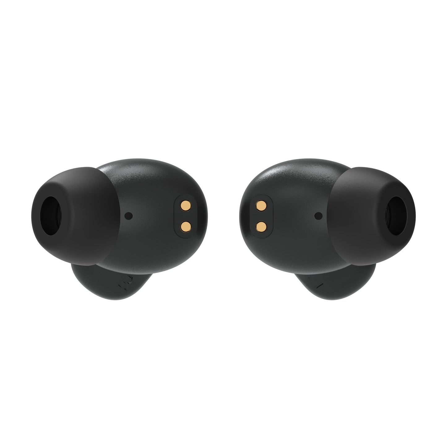 Nomadelic Solo 300 True Wireless øretelefoner sort, silikone ørepropper, 2 guldfarvede ladepunkter pr. øreprop.